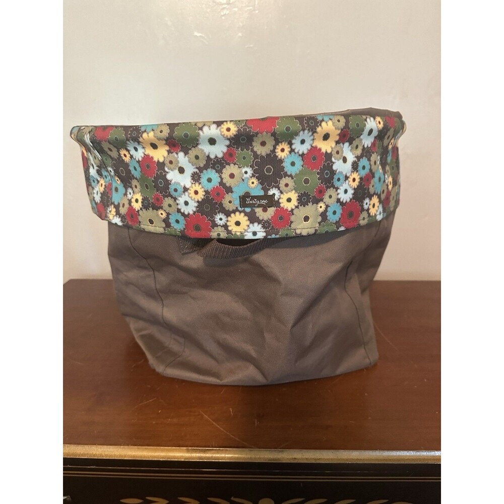 Thirty-One Round Collapsible Bin Utility Organizing Tote Multicolored Floral